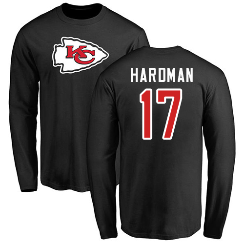 Men Kansas City Chiefs #17 Hardman Mecole Black Name and Number Logo Long Sleeve T-Shirt